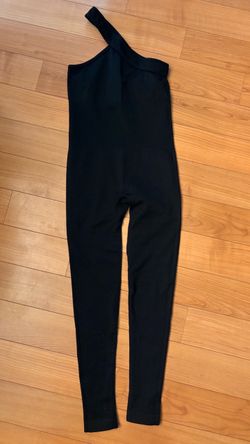 Womens Black Seamless Ribbed One Shoulder Unitard Jumpsuit Medium Activewear