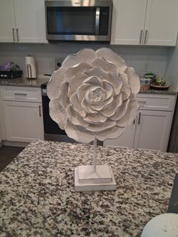 White Flower Sculpture on Stand