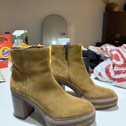 Tan Suede Platform Ankle Boots