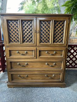 Vintage Drexel Esperanto 2-Piece Bedroom Set – Armoire Chest & Triple Dresser (1960s Mid-Century)
