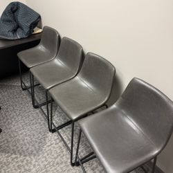 4 Grey Leather Barstools for Sale