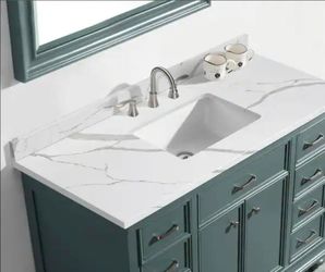 48 in. W x 22 in. D Quartz White Rectangular Single Sink Bathroom Vanity Top in Calacatta White