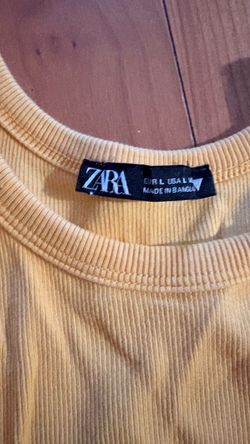 ZARA Butter Yellow Ribbed High Neck Racerback Cropped Tank Top Large