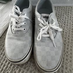 Vans Authentic Women Low Cut Canvas Casual Shoes Lace Up Light Blue Checkerboard Size 7.5