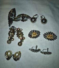 Vintage Costume and Sterling Silver Earrings Lot of 6 Pairs