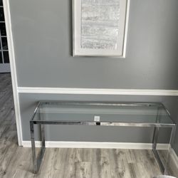 Modern Glass Top Silver Chrome Metal Console Table 