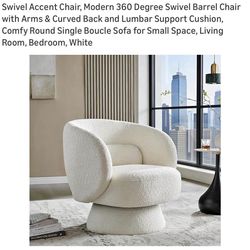 Modern White Boucle Swivel Barrel Chair