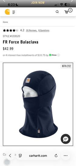 NEW Carhartt FR Force Balaclava Black, Face and Neck Cover