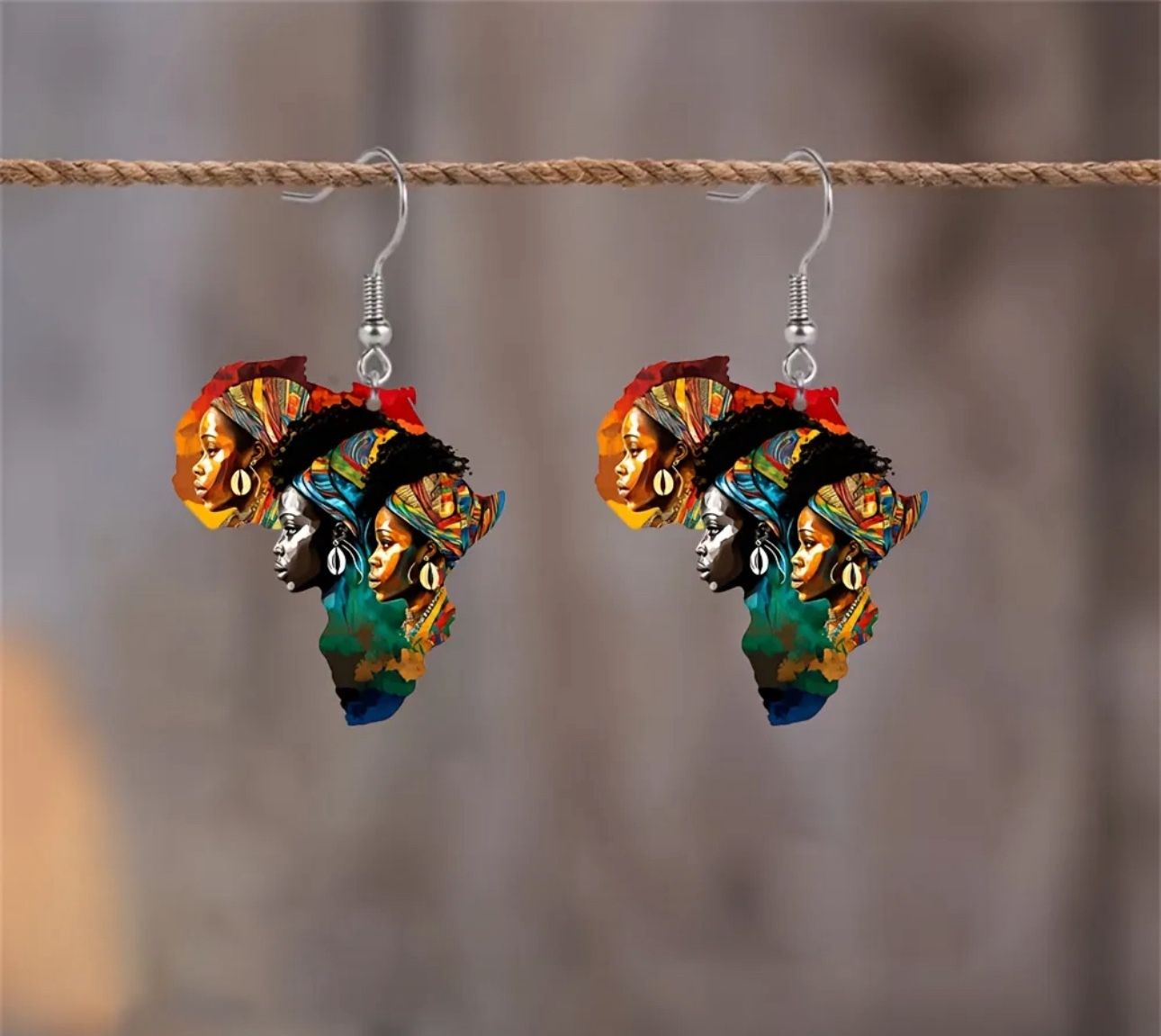 African Woman Colorful Abstract Earrings