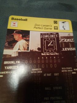 Vintage 1979 baseball sportscaster collector card /Don Larsen's perfect game (card #62-04)