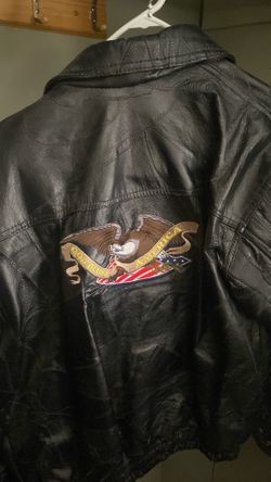 100% leather jacket eagle on back flag on front