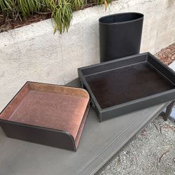 Leather Serving Tray - Matching Leather Waist Basket- And Leather File Holder 