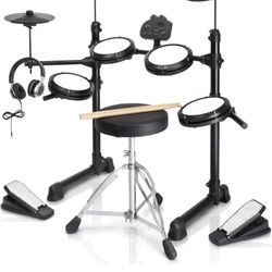 Ktaxon Electric Drum Set, Electronic Drum Set with Mesh Drum, Cymbals, Adjustable Throne, Headphones, Sticks, Pedals and Velcros, Electric Drums with 