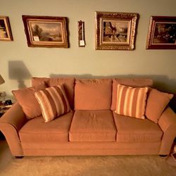 7’ couch barely used.    $135 OBO.   it Is Tan In Color And comes with two complementary throw pillows that match nicely. It is also a sofa sofa bed .