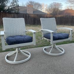2 Refinished Swivel Patio Chairs W/brand New Seat Cushions. Cream Color. $100 For Both
