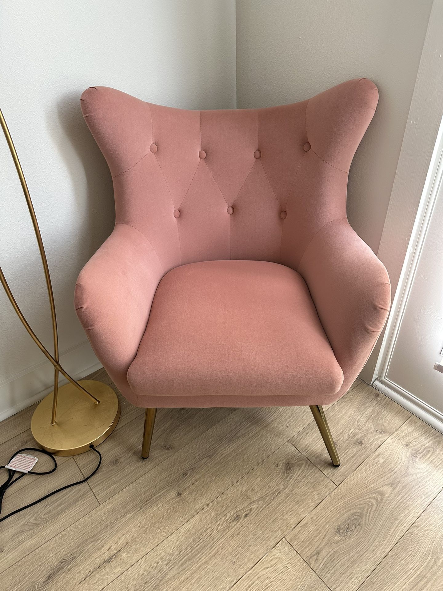 14 Karat Home Godefroy Upholstery Accent Chair Pink Velvet with Wingback