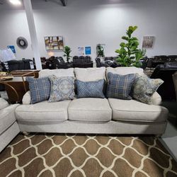 Cream Polyester Upholstery Sofa and Loveseat