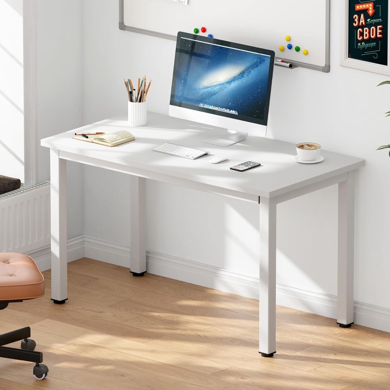 39 inches Small Computer Desk for Home Office Activity Table Writing Table for Small Spaces Study Table Student Laptop Desk White