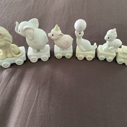 Precious Moments Animal Train Figurines Years 1-5 Six Total Pieces