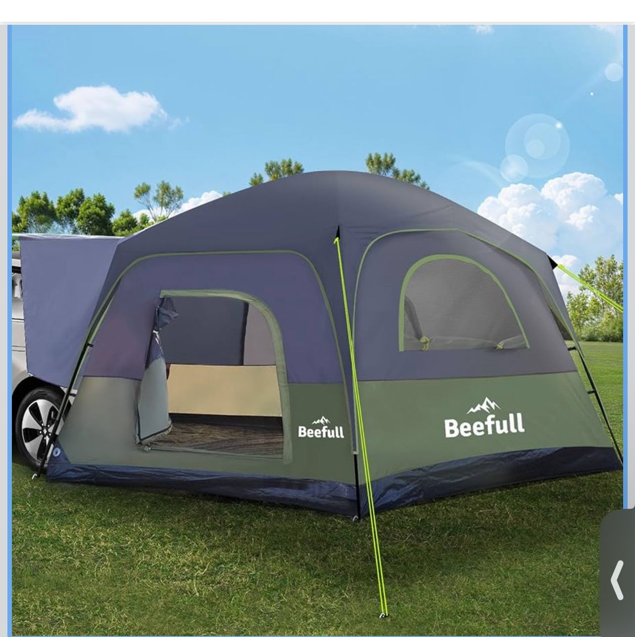 Brandnew SUV Tent for Camping with Rainfly, 6-8 Person Car Camping Tent with Waterproof PU2000mm, Double Layer Design with Storage Bag, Green & Gray