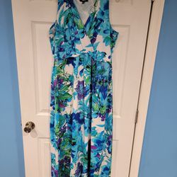 Elementz Blue Purple White Print Sleeveless Maxi Dress - Size Large 