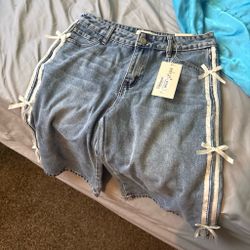 Denim Shorts with Side Bow Details