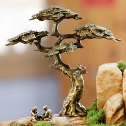 Mini Welcome Pine Miniature Figurine Copper Small Faux Tree Decor for Bonsai Tree Statues Miniature Landscape Decorations