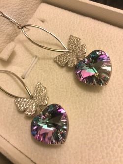 💖💜💖 Swarovski Crystal Heart earrings / Amethyst Gemstone Sterling silver earrings NEW *