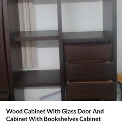 Wood Cabinet With Glass Door And Cabinet With Bookshelves Cabinet