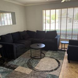 Velvet Sofa Sectional Set Including Tables & Arm Chair