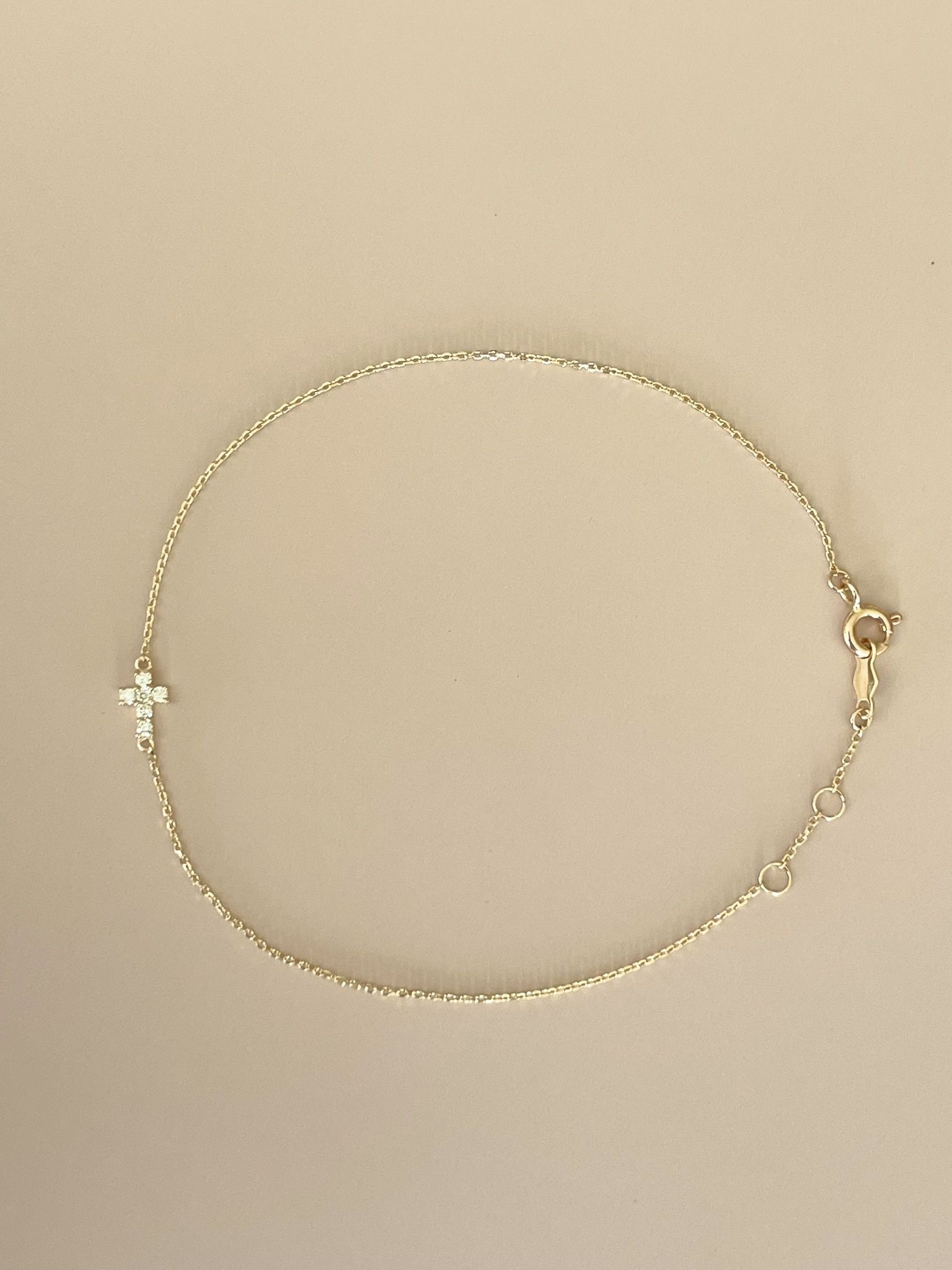 Solid 14K Gold Diamond Cross Bracelet