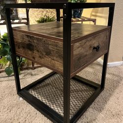Like New Nightstand End Side Table w/2 Shelves, Drawer & Glass Top