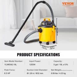 271}Shop Vacuum Wet And Dry, 5 Gallon 6 Peak HP Wet/Dry Vac, Powerful Suction with Blower Function with Attachments 2-in-1 Crevice Nozzle, Small Shop