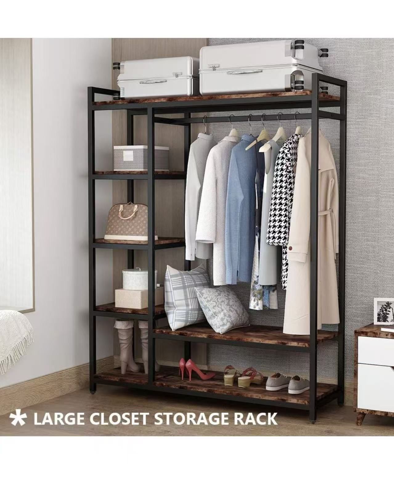 ❤️ LITTLE TREE Free standing Wood Closet Clothes Rack,