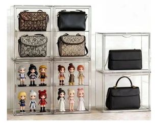 4 Pack of Extra Large Acrylic Display Case, Clear Storage Organizer with Removable Divider