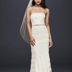 David’s Bridal with a white belt and a black belt. Worn for an hour, for a photo shoot. Size 4