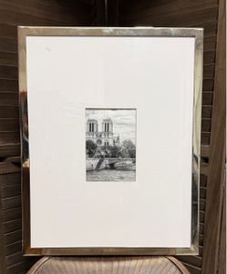 Elegant Pottery Barn Silver Stowe Picture Frame & Notre-Dame Print