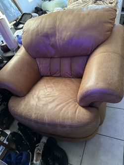 Real Leather Big Chair With Ottoman 
