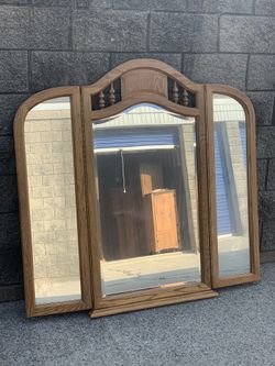 solid oak trifold mirror