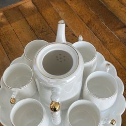 New porcelain tea set with serving tray