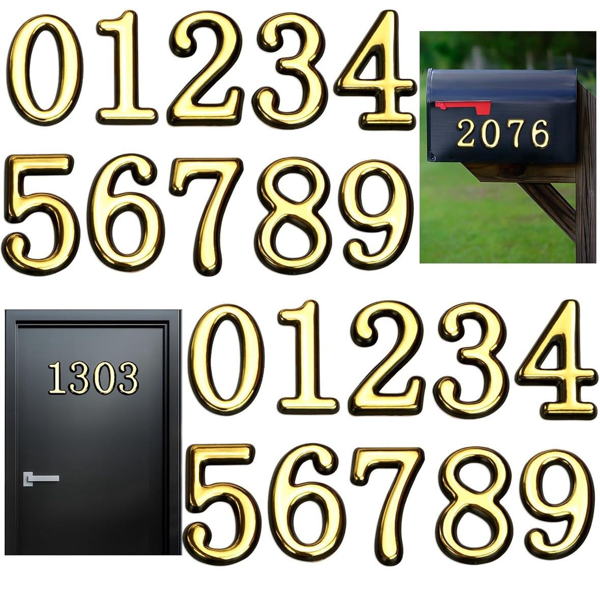 20 PCS Mailbox Numbers for Outside – 2 Complete Sets of 0-9 Self Adhesive Gold House Numbers, 2 Inch Weatherproof Mailbox Numbers for House Door, Apar