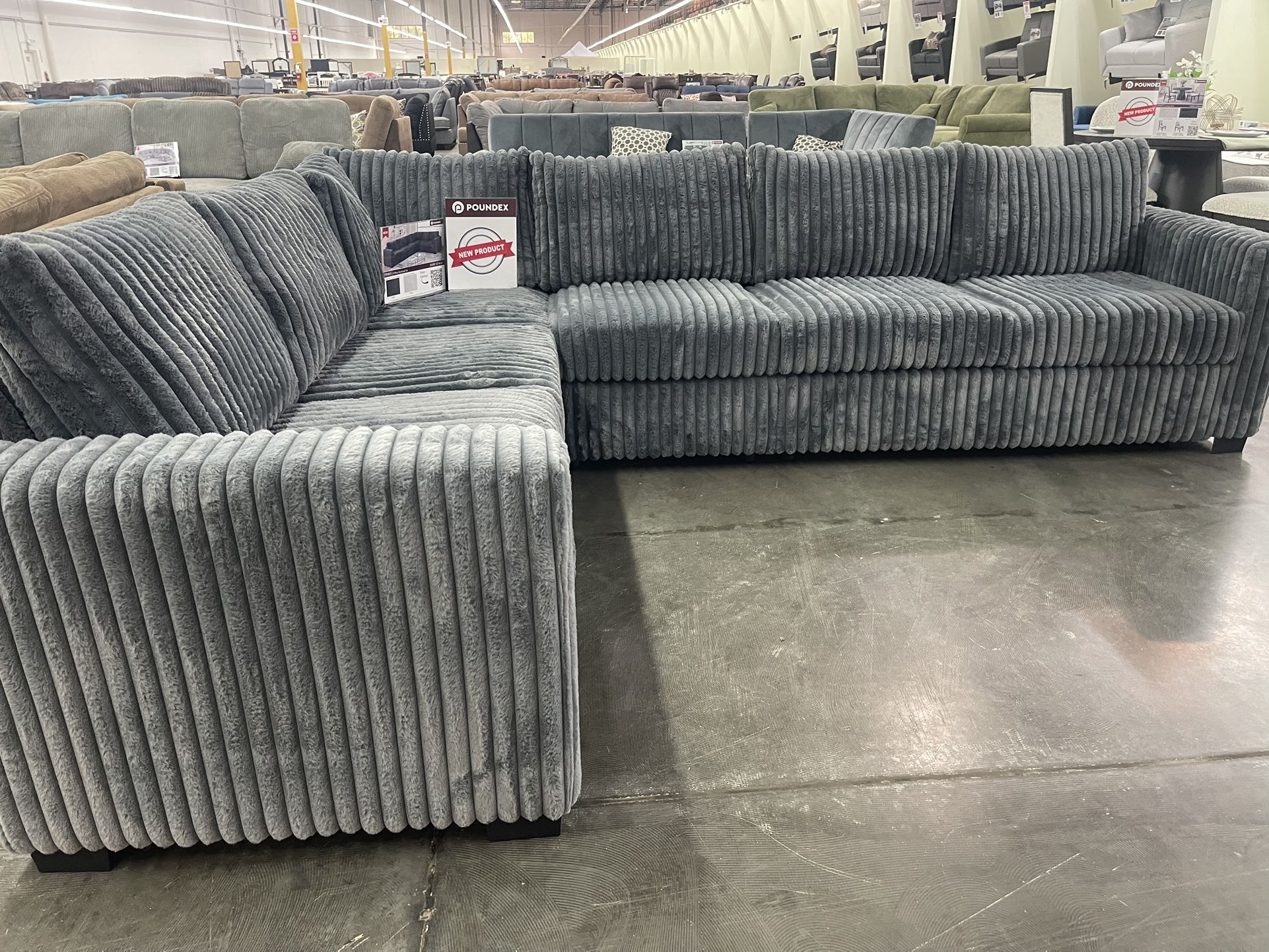 Grey Sectional Couch With Soft Fur Like Corduroy