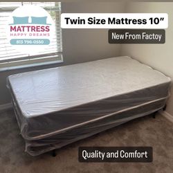 Twin Size Mattress 10” Inches Thick And Box Springs New From Factory Delivery Same Day