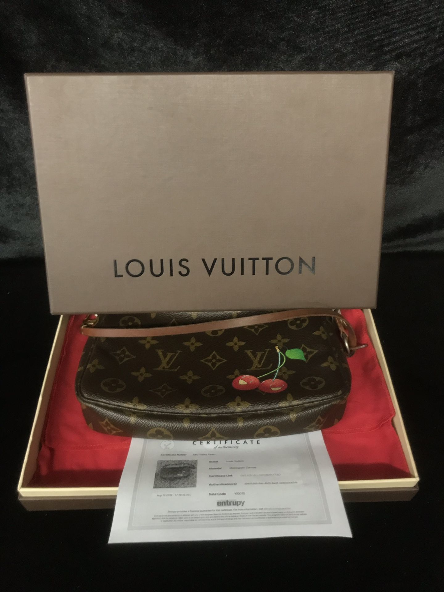 Louis Vuitton Pochette Accessories Limited Edition Monogram Cherry 869917 Brown Coated Canvas Hobo Bag
