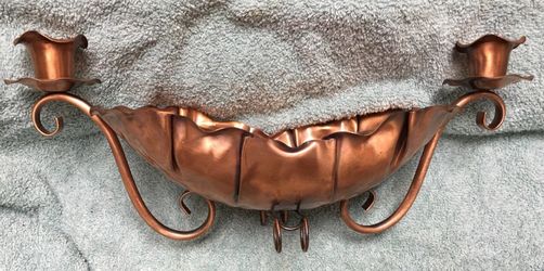 Gregorian copper centerpiece with two candle holders