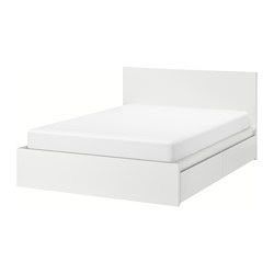 Ikea MALM high bed frame/4 storage boxes King white/Luröy Article no: 891.759.73