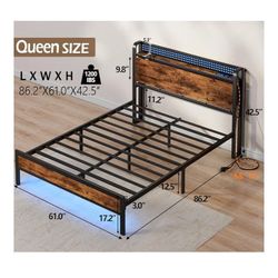 Furnulem Queen Bed Frame With  LED Lights And Zinus Queen Mattress 