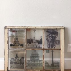  distressed antique window framed art 28”hx35”w NEW 
