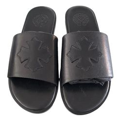 Chrome Hearts Black Leather Slide Sandals Size 43