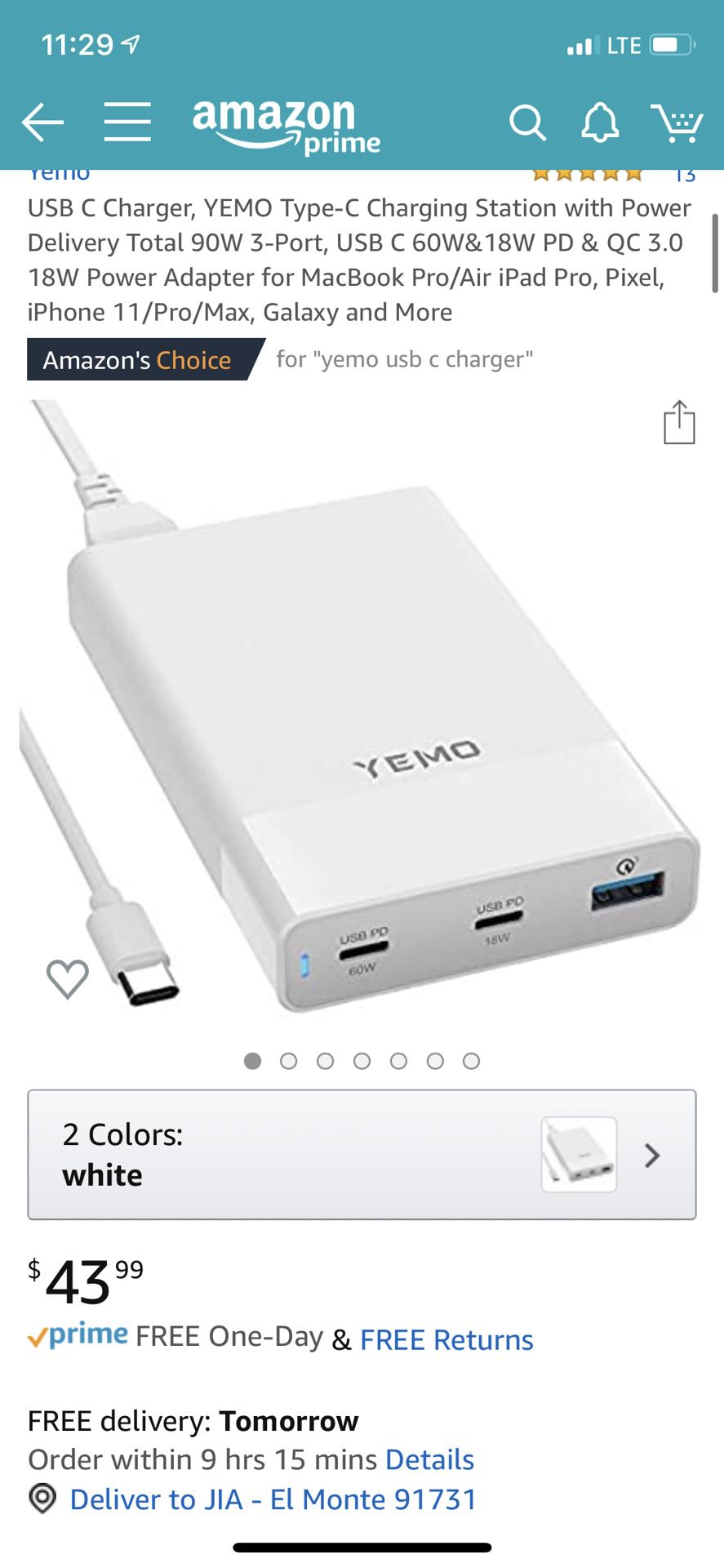 USB C Charger, YEMO Type-C Charging Station with Power Delivery Total 90W 3-Port, USB C 60W&18W PD & QC 3.0 18W Power Adapter for MacBook Pro/Air iPa